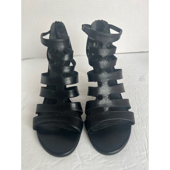 STUART WEITZMAN OUTBOUND BLACK LEATHER GLADIATOR STRAPPY HEEL SANDAL SZ 8M - Picture 5 of 12